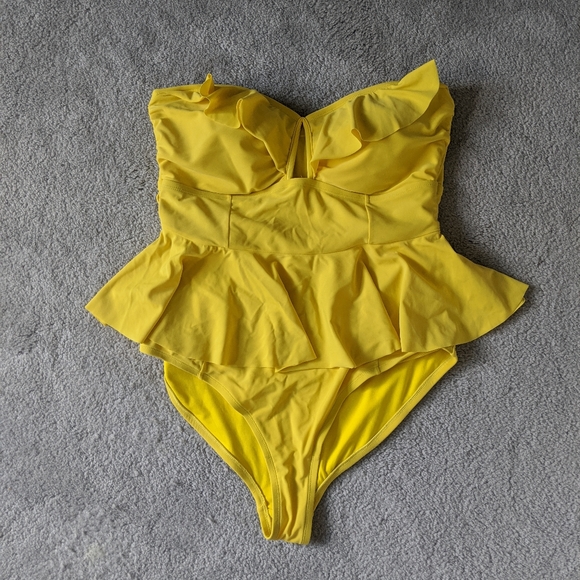 Yellow peplum skirt swimsuit